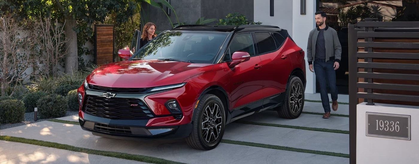 Red 2025 Chevy Blazer RS for sale near Richmond parked on a driveway.
