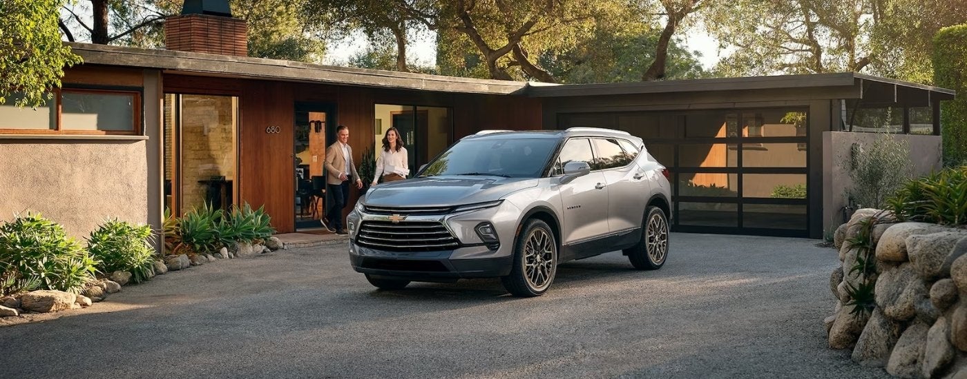 Silver 2026 Chevy Blazer Premier for sale near Port Huron parked on a driveway.